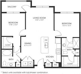 Two-Bedroom Floor Plan B2 | Axis Hamilton Apartments