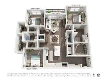 A floor plan of an apartment with various rooms and dimensions.