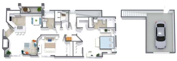 A floor plan of a house with a garage.