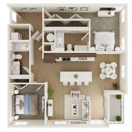 A dollhouse with a white and brown color scheme.