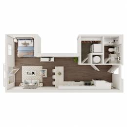 A white and brown living room with a couch and a chair.