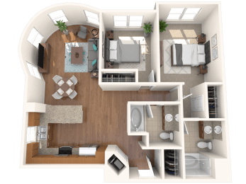 The Mercer Apartments Parkwood Two Bedroom Two Bathroom Floor Plan