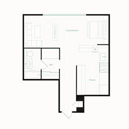 Floor Plan  Patterson Tower Apartments in Eugene, Oregon Studio Floor Plan