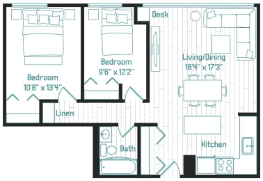 Floor Plan  PattersonTower_Eugene_OR_FloorPlan_1_2BedA