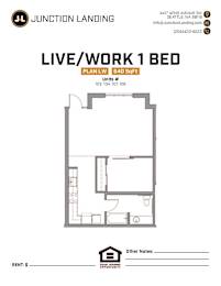 A drawing of a Live/Work 1 Bed apartment.