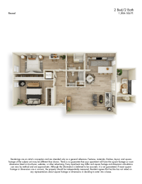 Reveal 3D Floor Plan 2 Bed 2 Bath 1004sf