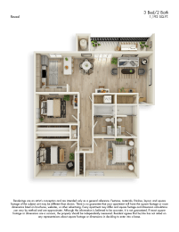 Reveal 3D Floor Plan 3 Bed 2 Bath 1192sf