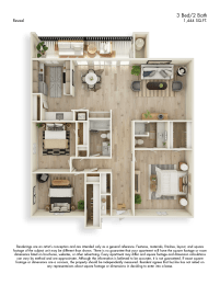 Reveal 3D Floor Plan 3 Bed 2 Bath 1444sf