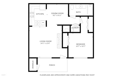 Riverpointe Apartments in Richland, Washington One Bed One Bath Floor Plan