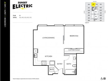 Sunset Electric One Bedroom A Floor Plan