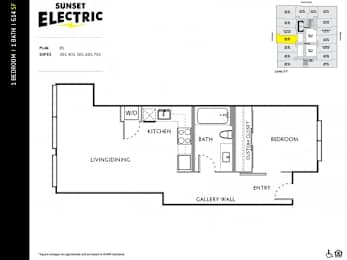 Sunset Electric One Bedroom H Floor Plan