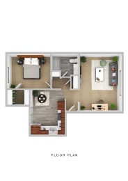 Sequoia Apartments 1 Bedroom 3D Floor Plan