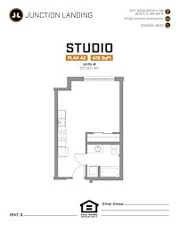 A floor plan for a studio apartment is shown for rent.