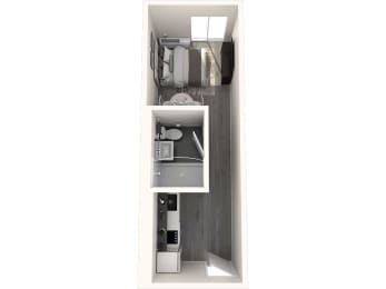 a room with a sink and a mirror