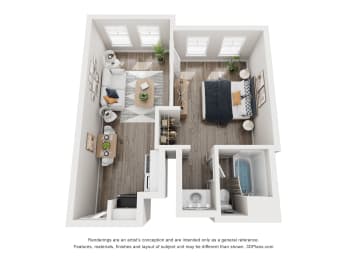 Studio Domain 3D floorplans - 1x1 410 sq ft