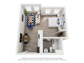Studio Domain 3D floorplans - ADA 420 sq ft
