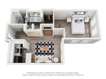 Studio Domain 3D floorplans - elite studio 510 sq ft