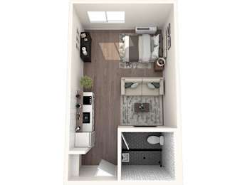 A small, neatly organized kitchen with a sink and a window.
