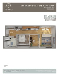 The Hayes on Stone Way Open with Den 1A Floor Plan at The Hayes on Stone Way, Seattle, WA, 98103