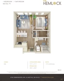 The Hemlock 1 Bed 1 Bath 4 Floor Plan at The Hemlock, Seattle