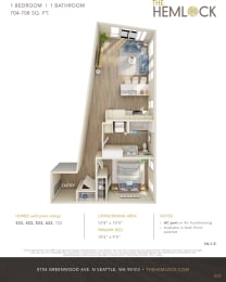 The Hemlock 1 Bed 1 Bath 5A-5B Floor Plan at The Hemlock, Washington, 98103