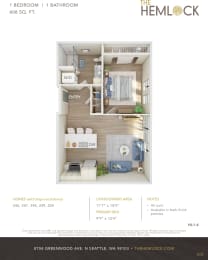 The Hemlock 1 Bed 1 Bath 6 Floor Plan at The Hemlock, Seattle, 98103
