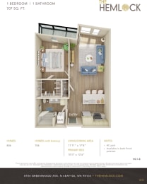 The Hemlock 1 Bed 1 Bath 8 Floor Plan at The Hemlock, Seattle, Washington