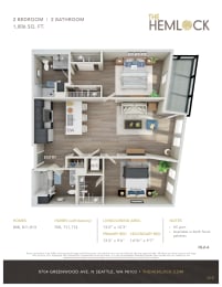 The Hemlock 2 Bed 2 Bath 4 Floor Plan at The Hemlock, Seattle, 98103