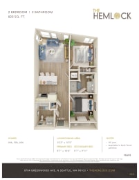 The Hemlock 2 Bed 2 Bath 5 Floor Plan at The Hemlock, Seattle