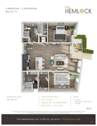 The Hemlock 2 Bed 2 Bath 6 Floor Plan at The Hemlock, Washington