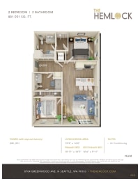 The Hemlock 2 Bed 2 Bath 8A-8B Floor Plan at The Hemlock, Washington, 98103