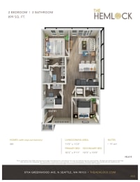 The Hemlock 2 Bed 2 Bath 9 Floor Plan at The Hemlock, Seattle, Washington