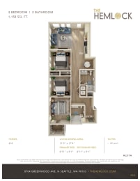 The Hemlock 3 Bed 2 Bath 1-1A Floor Plan at The Hemlock, Seattle