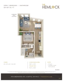 The Hemlock Open 1 Bed 1 Bed 5A-5B Floor Plan at The Hemlock, Washington, 98103