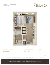 The Hemlock Studio 1-1A Floor Plan at The Hemlock, Washington, 98103