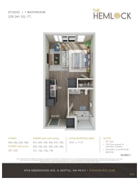 The Hemlock Studio 1A-1C Floor Plan at The Hemlock, Washington