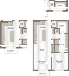 a floor plan of a building with two different elevations