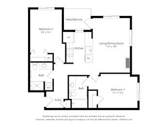 Meadowlark at Fairview Apartments in Fairview, Oregon Two Bedroom Floor Plan