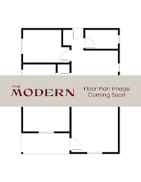 A poster with a floor plan and text that reads "The Modern Coming Soon".