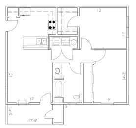 2Bd 1Bth Floor Plan at The Park at Medical Lake, Washington, 99022