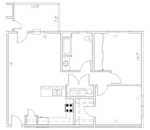 2Bed 1Bath Floor Plan at The Park at Medical Lake, Medical Lake, WA, 99022