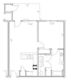 1Bd 1Bth Floor Plan at The Park at Medical Lake, Washington