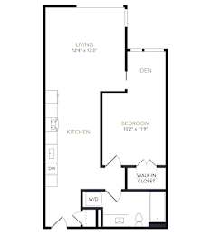 A black and white image of a floor plan for a living space.