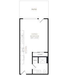 A black and white floor plan of a living/bedroom area.