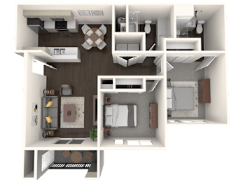 The Tides at Willow Pointe Apartments in Richland, Washington Two Bed Two Bath Floor Plan