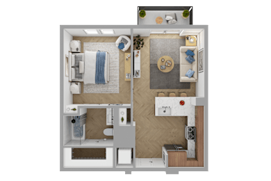 a floor plan of a 1 bedroom with a bathroom and a living room