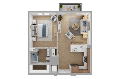 a rendering of a 3d floor plan of an apartment