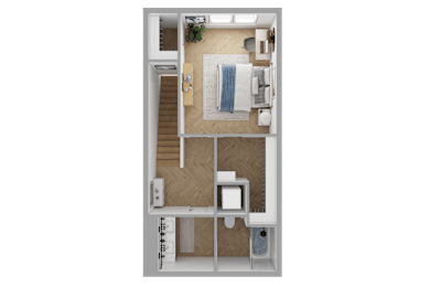 a floor plan of a house with a bedroom and a living room