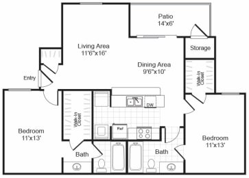 Valley Trails Apartments in Irving, Texas B2 Floor Plan