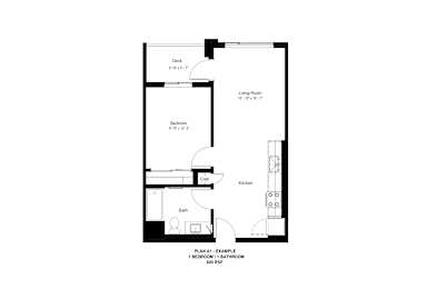 A floor plan of a one bedroom apartment.